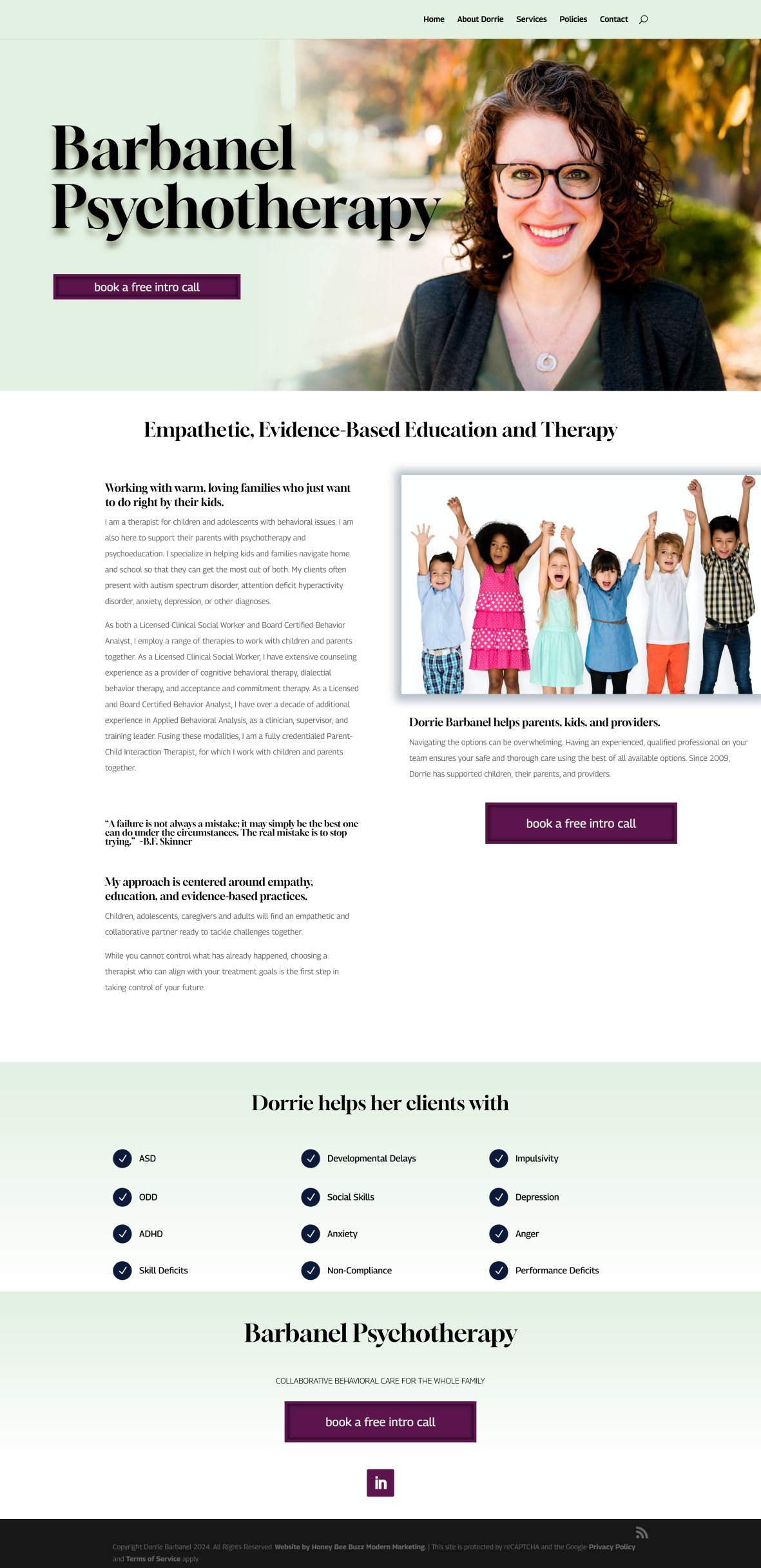 image: Barbanel Psychotherapy home page, client of Heather Cate and Honey Bee Buzz Modern Marketing